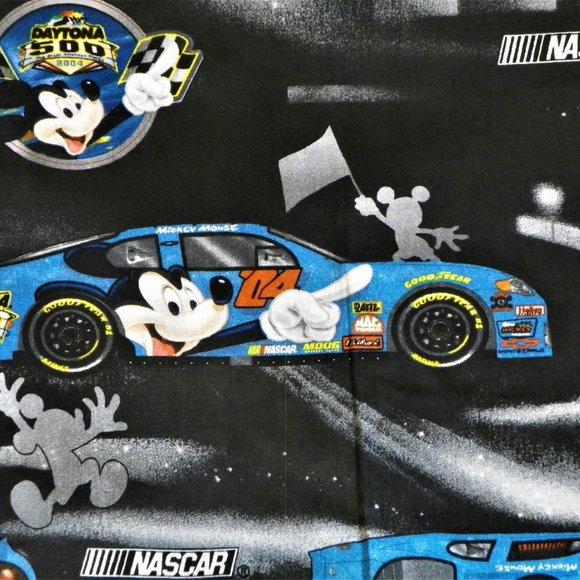 Fabric Mickey Mouse Nascar Disney Black 1 YD Rare - Picture 6 of 8